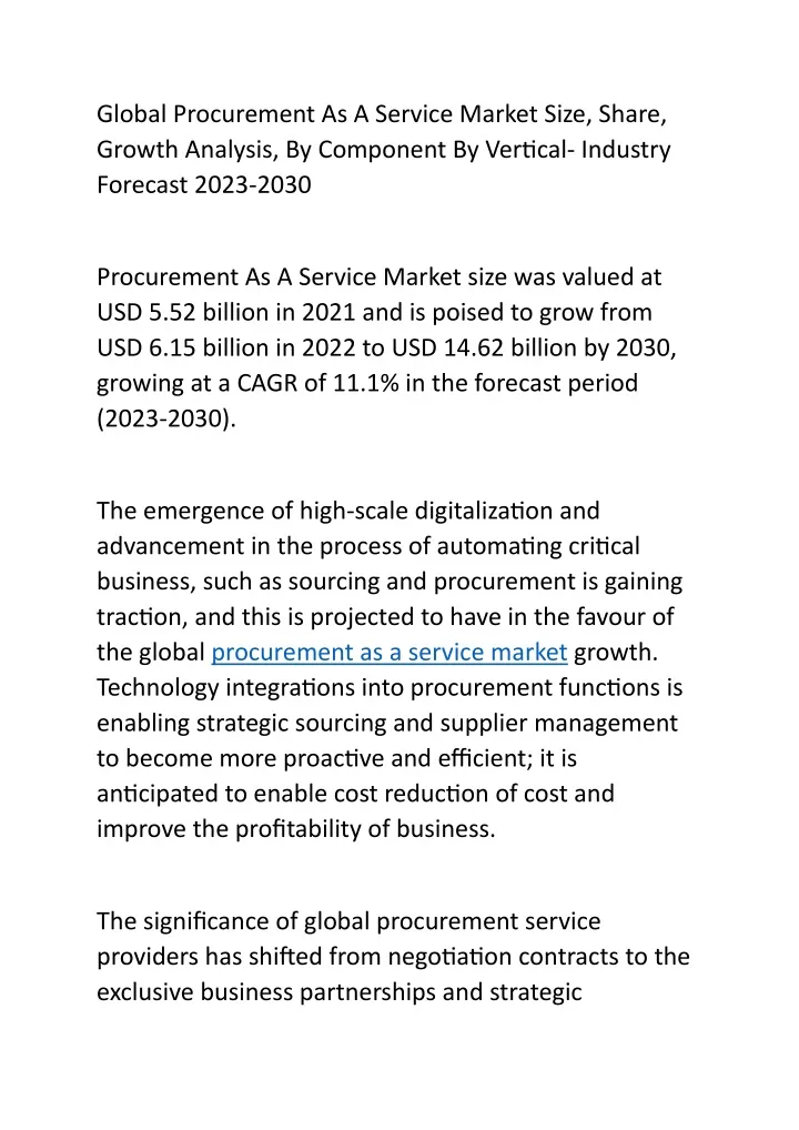 global procurement as a service market size share