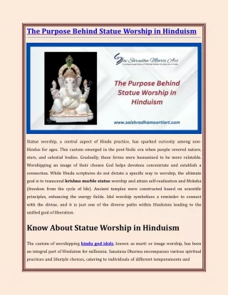 The Purpose Behind Statue Worship in Hinduism