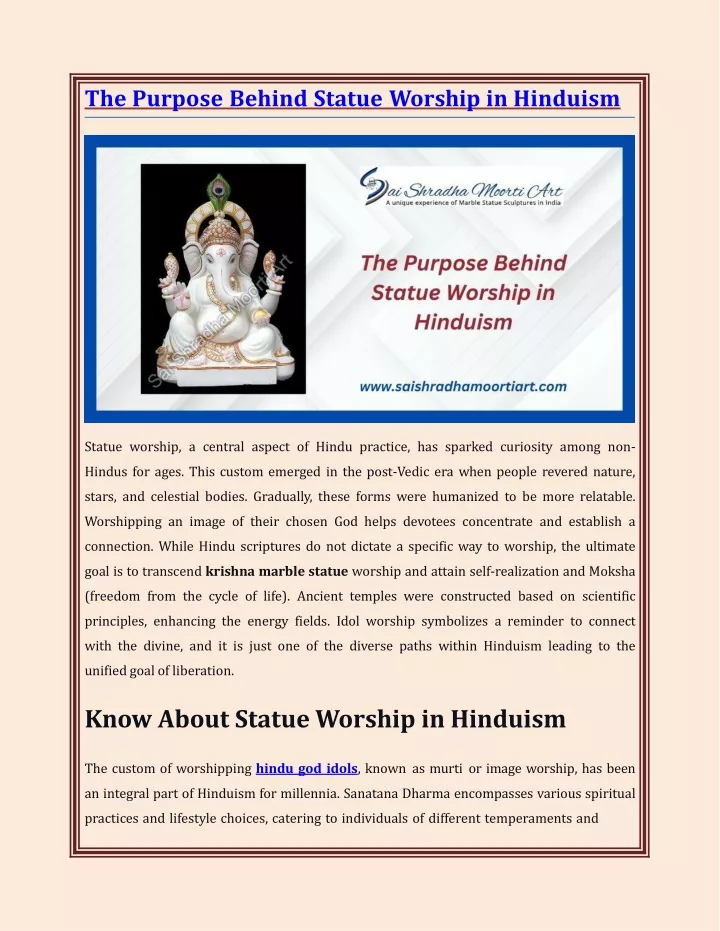 the purpose behind statue worship in hinduism