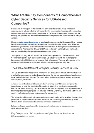 What Are the Key Components of Comprehensive Cyber Security Services for USA-based Companies_