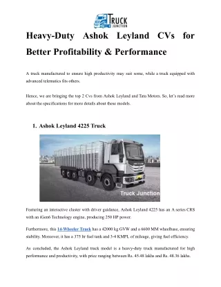 Heavy-Duty Ashok Leyland CVs for Better Profitability & Performance