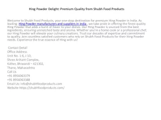 Hing Powder Delight Premium Quality from Shubh Food Products