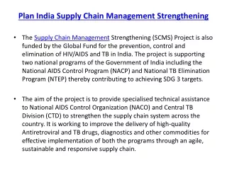 Plan India Supply Chain Management Strengthening