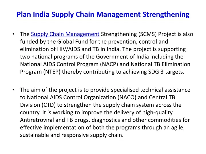 plan india supply chain management strengthening