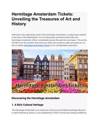 Hermitage Amsterdam Tickets_ Unveiling the Treasures of Art and History