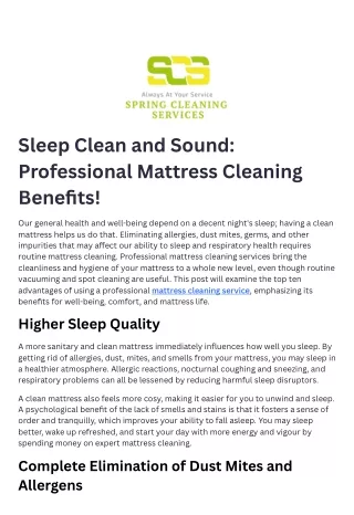 Sleep Clean and Sound Professional Mattress Cleaning Benefits!