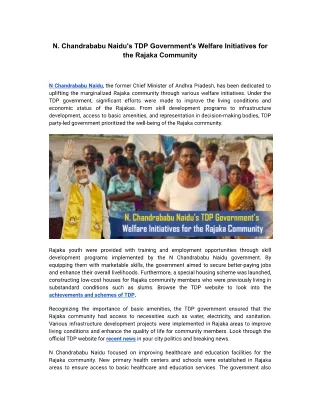N. Chandrababu Naidu's TDP Government's Welfare Initiatives for the Rajaka Community