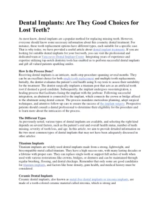 Dental Implants Are They Good Choices for Lost Teeth