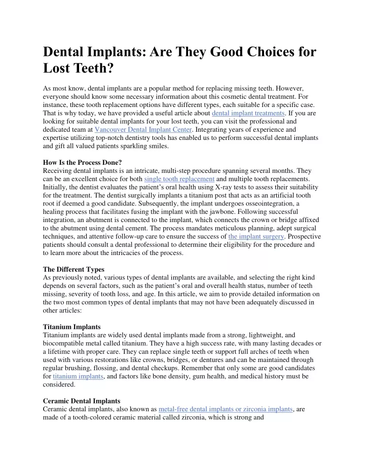 dental implants are they good choices for lost
