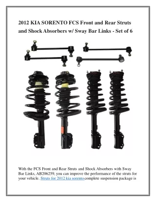 2012 KIA SORENTO FCS Front and Rear Struts and Shock Absorbers w Sway Bar Links - Set of 6