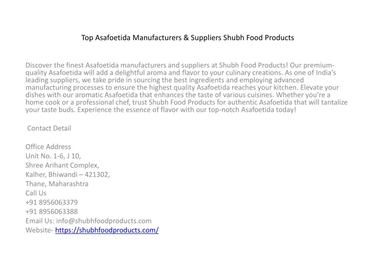 top asafoetida manufacturers suppliers shubh food products