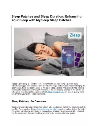 Sleep Patches and Sleep Duration Enhancing Your Sleep with MyZleep Sleep Patches