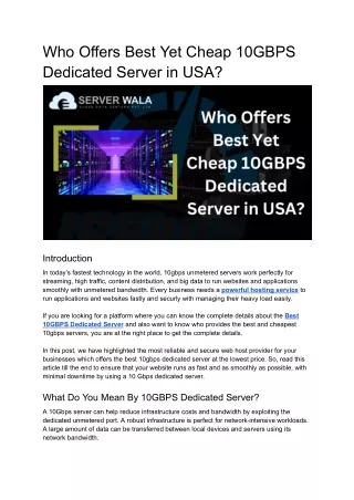 Who Offers Best Yet Cheap 10GBPS Dedicated Server in USA_
