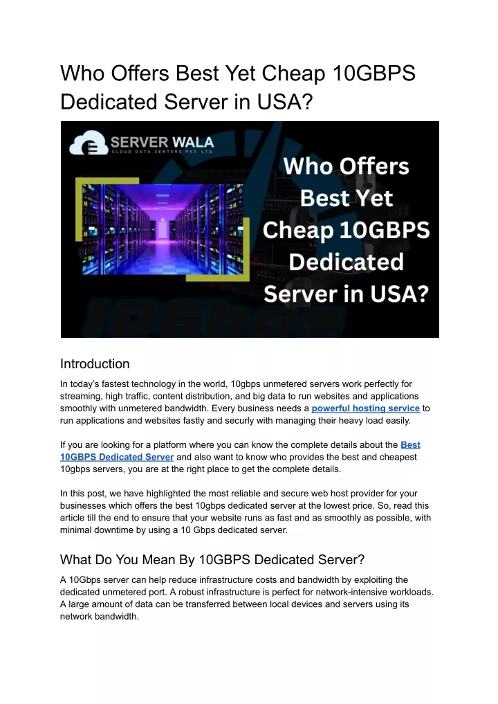 who offers best yet cheap 10gbps dedicated server