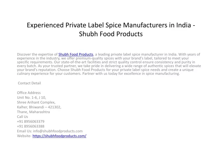 experienced private label spice manufacturers in india shubh food products