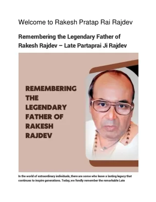 Remembering the Legendary Father of Rakesh Rajdev - Late Partaprai Ji Rajdev