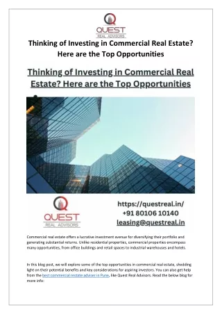 Thinking of Investing in Commercial Real Estate