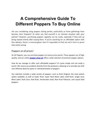A Comprehensive Guide To Different Poppers To Buy Online