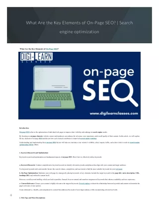 What Are the Key Elements of On-Page SEO? | Search engine optimization