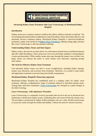 Advancing Kidney Stone Treatment with Laser Ureteroscopy at Moolchand Kidney Hospital