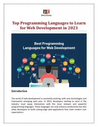 Top Programming Languages to Learn for Web Development in 2023