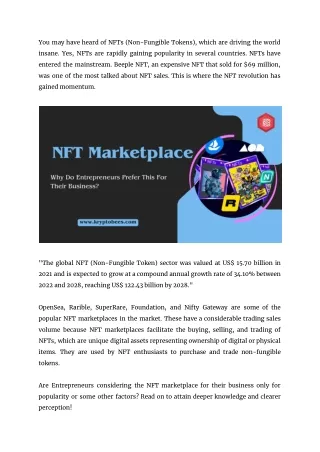 Why do entrepreneurs prefer the NFT marketplace for their business