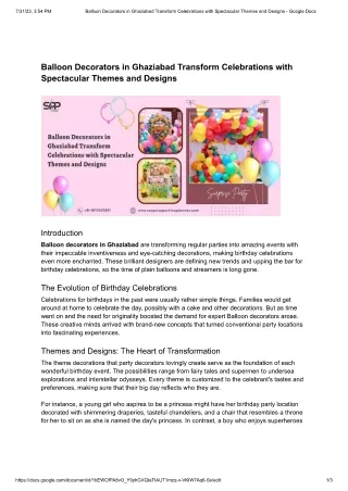 Balloon Decorator in Ghaziabad | Balloon Decorator | Surprise Parties Planner