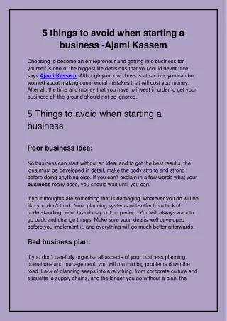 5 things to avoid when starting a business -Ajami kassem