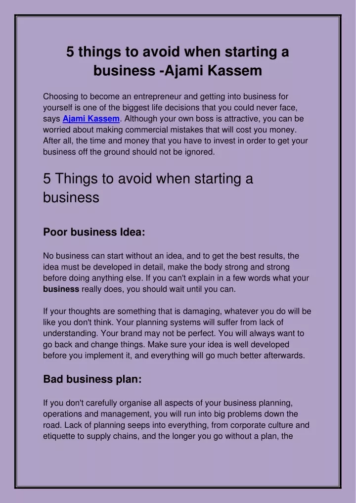 5 things to avoid when starting a business ajami