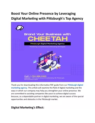Boost Your Online Presence with Pittsburgh Digital Marketing Agency