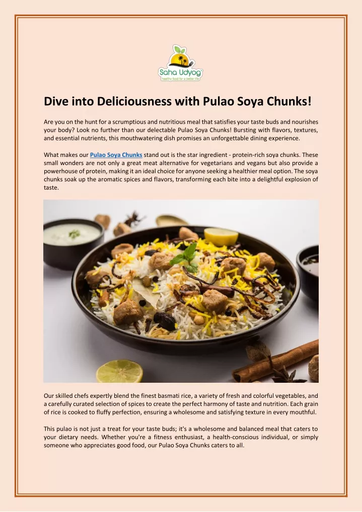 dive into deliciousness with pulao soya chunks