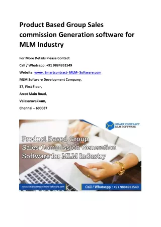 Product Based Group Sales commission Generation software for MLM Industry