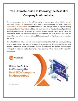 The Ultimate Guide to Choosing the Best SEO Company in Ahmedabad