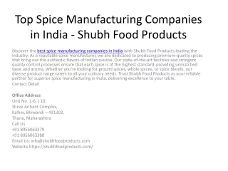 Top Spice Manufacturing Companies in India - Shubh