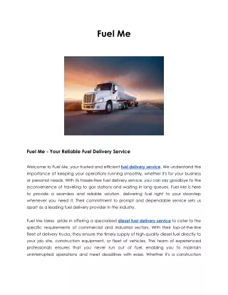 Fuel Me - Your Reliable Fuel Delivery Service