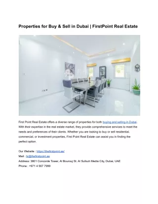 Properties for Buy & Sell in Dubai _ FirstPoint Real Estate