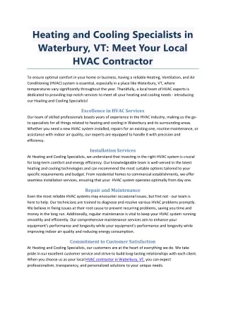Heating and Cooling Specialists in Waterbury