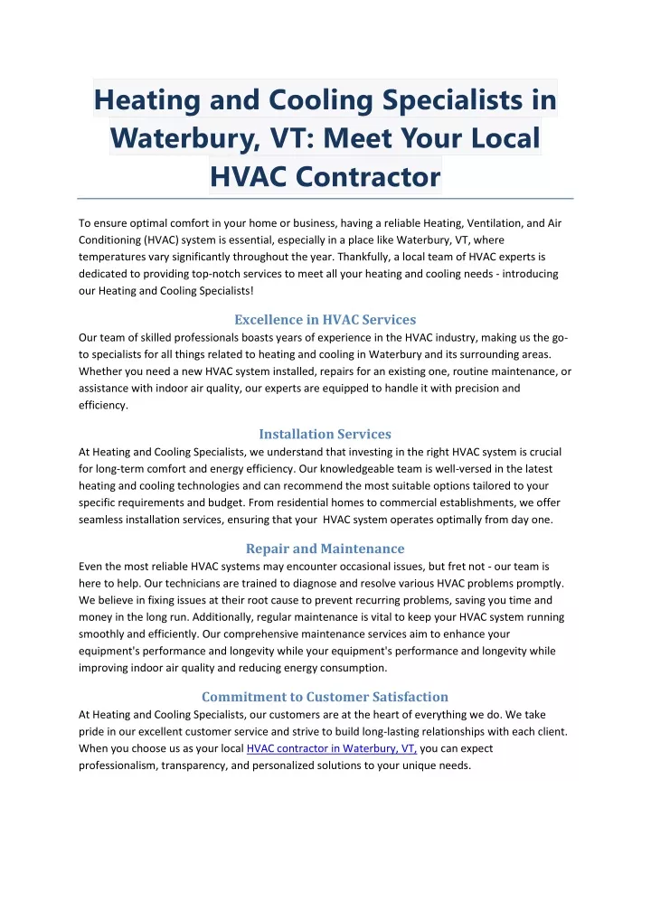 heating and cooling specialists in waterbury