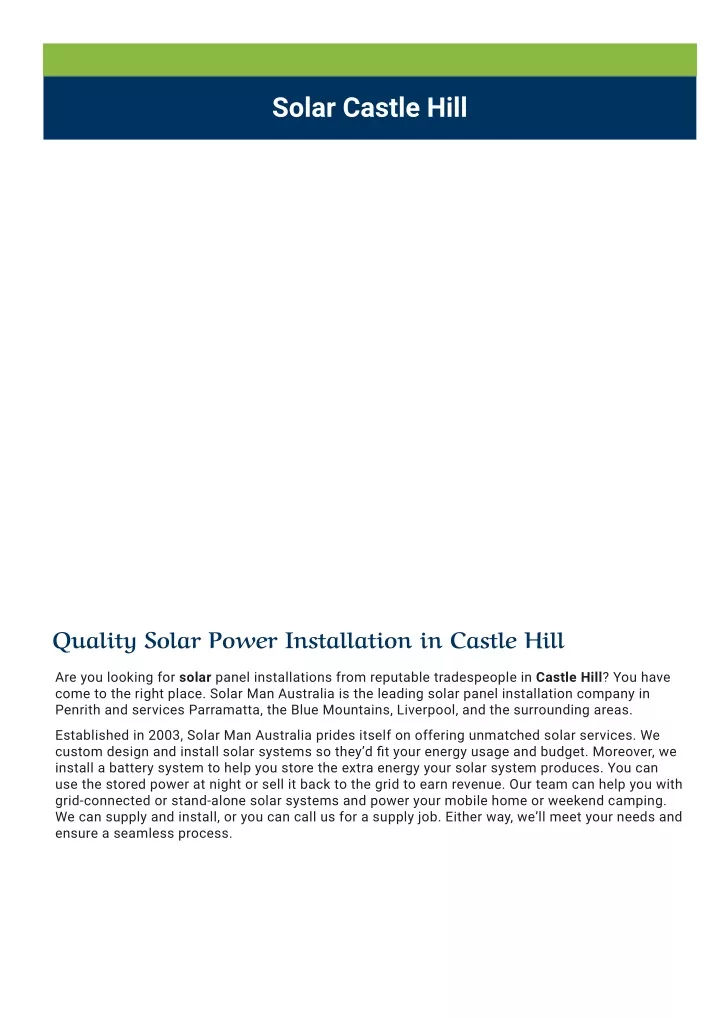 solar castle hill