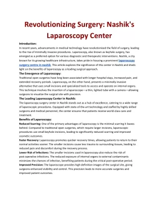 Revolutionizing Surgery: Nashik's Laparoscopy Center