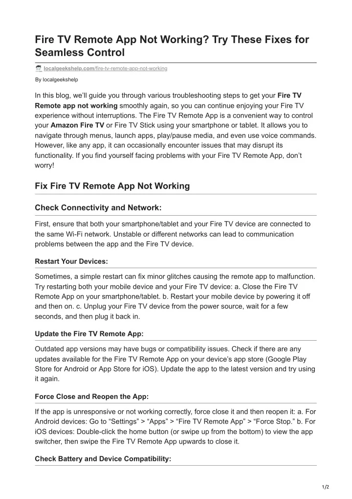 PPT Fire TV Remote App Not Working PowerPoint Presentation Free PPT Fire TV Remote App Not Working PowerPoint Presentation Free