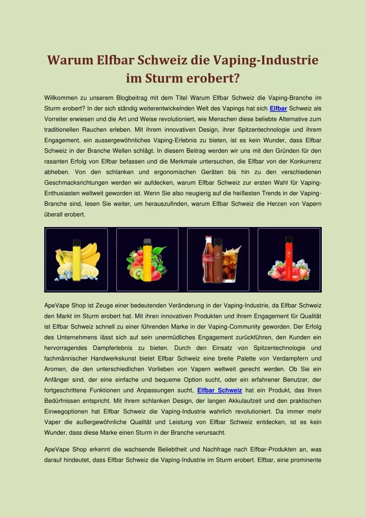 warum elfbar schweiz die vaping industrie