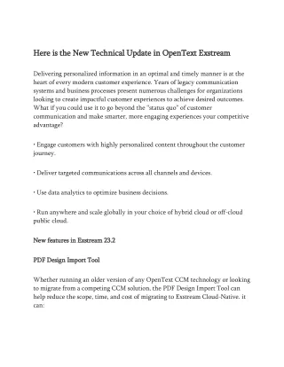 Here is the New Technical Update in OpenText Exstream latest