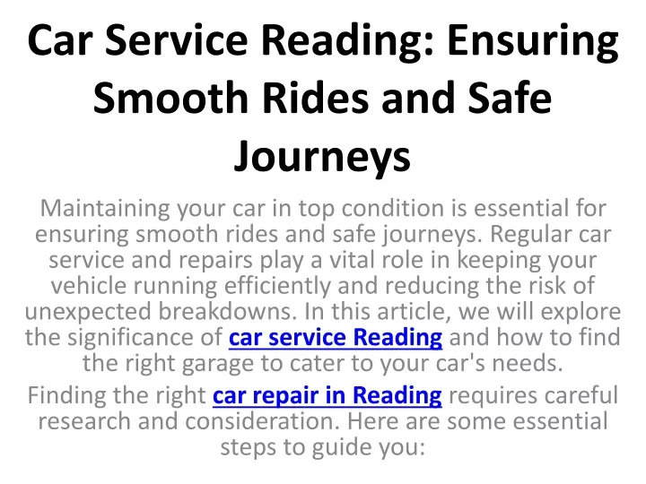 car service reading ensuring smooth rides and safe journeys