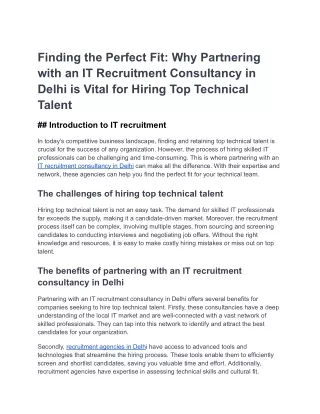 Technical Recruitment Consultant in Delhi