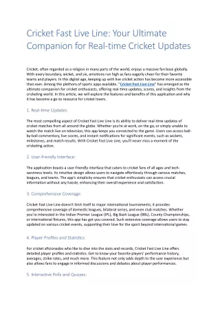 Cricket Fast Live Line Your Ultimate Companion for Real-time Cricket Updates