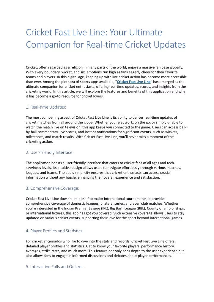 cricket fast live line your ultimate companion