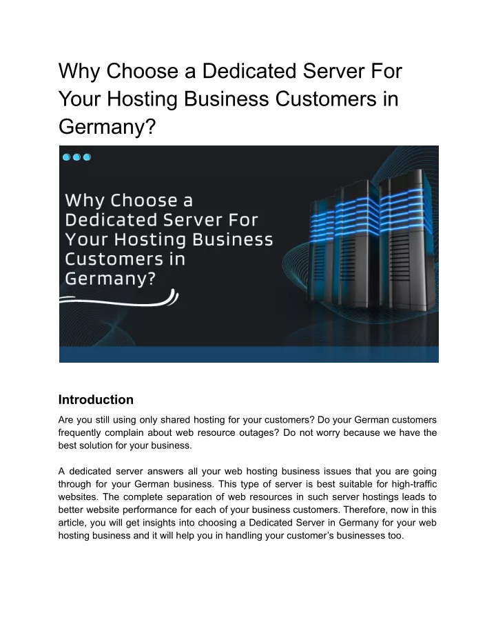 why choose a dedicated server for your hosting