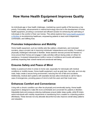 How Home Health Equipment Improves Quality of Life