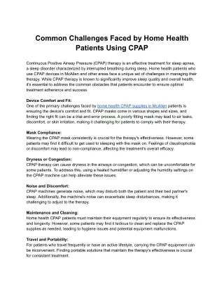 Common Challenges Faced by Home Health Patients Using CPAP